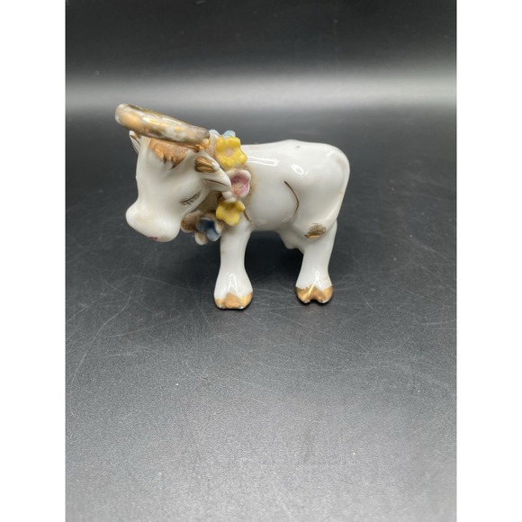 napco Other - Vtg Made In Japan Cow With Halo And Flowers Figurine